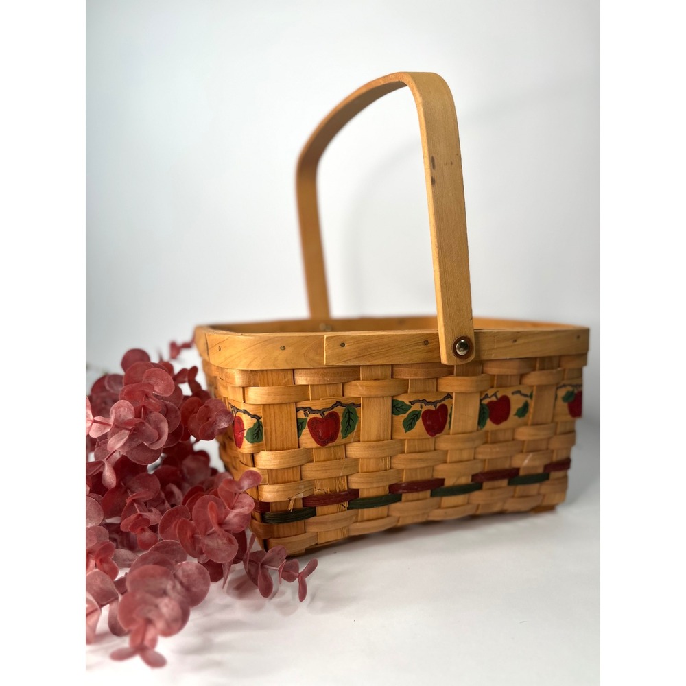 Vintage Apple Basket Woven Country Farmhouse Decor w/Handle Cottagecore